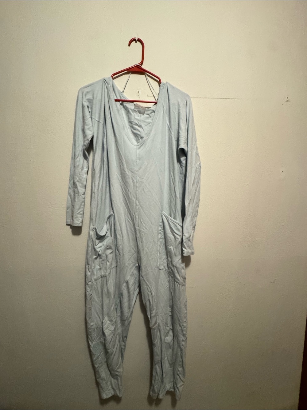 Light Blue Women's Long-Sleeve Jumpsuit with Pockets